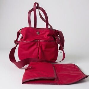 TORY BURCH Marion Pink Nylon Leather Baby Diaper Bag Changing Pad Logo Pockets